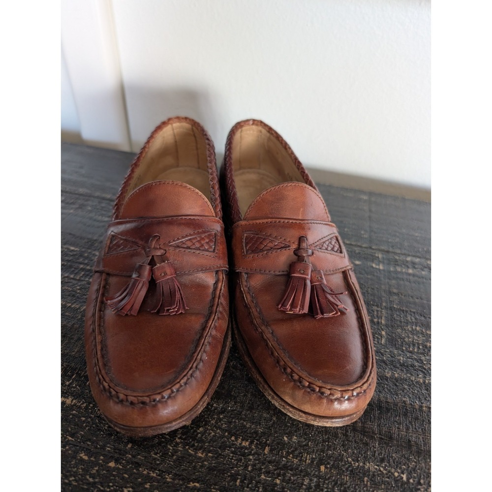 Allen Edmonds MAXFIELD Brown Braided Woven Tassel Loafers Sz 8.5 D Mens Tan‎